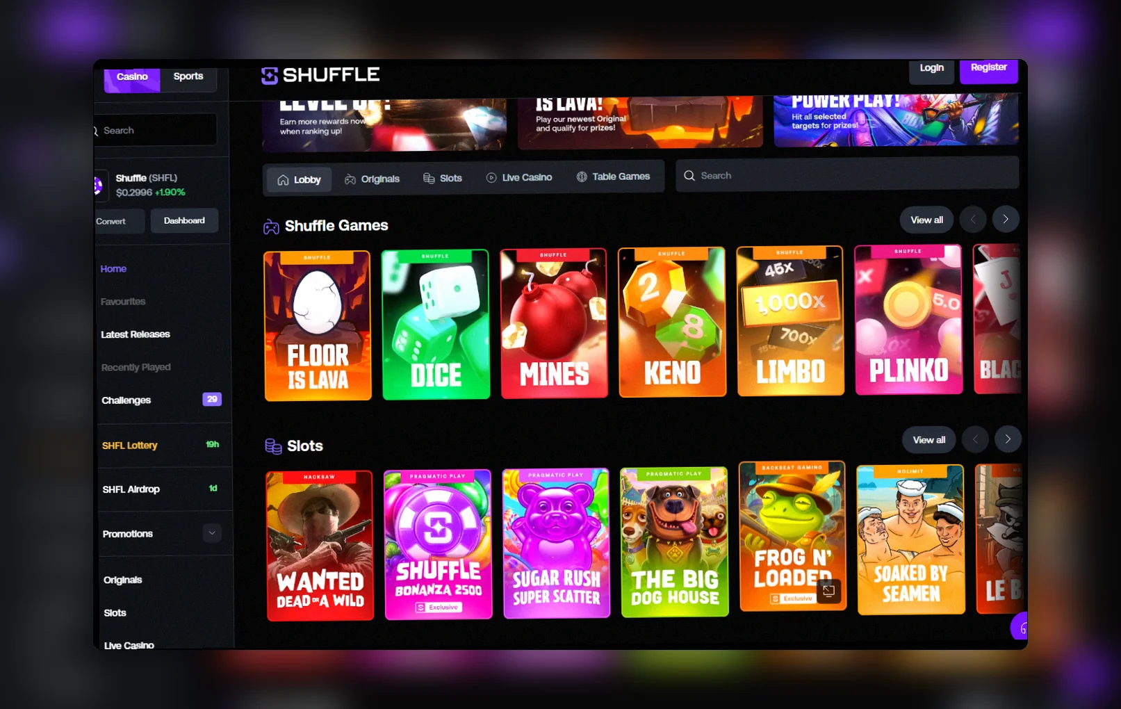 Shuffle Casino lobby Canada